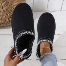 2026冬季新款出口 Uggs 女款天鵝絨保暖厚底平底包頭羊毛拖鞋 - 黑色蕾絲 - 查看 6