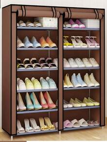 Zapatera Doble Organizador Cubierta de Tela Impermeable, Estante con Estructura de Acero de 6 Niveles, Zapatero Ahorrador de Espacio, Multifuncional de Fácil Armado - Marrón - Ver 1