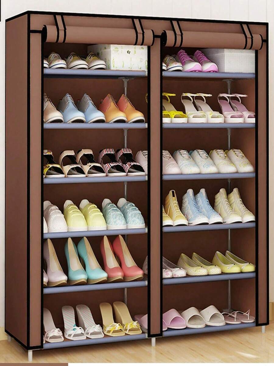 Zapatera Doble Organizador Cubierta de Tela Impermeable, Estante con Estructura de Acero de 6 Niveles, Zapatero Ahorrador de Espacio, Multifuncional de Fácil Armado - Marrón - Ver 1