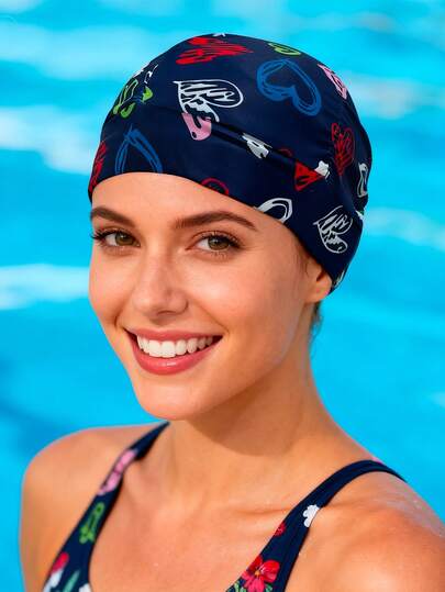 Gorro de natación de tela diseñado para mujeres con cabello largo, con diseño plisado y elástico, cómodo y amigable con el cabello, mantiene el peinado intacto