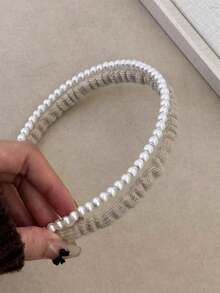 1 pieza Diadema elegante de doble capa con perlas falsas para mujer, accesorio de cabello artístico y de alta gama
