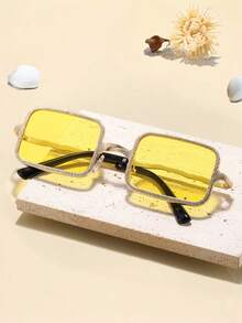 1副时尚复古方形金属无框眼镜 - 彩色 - 查看 10