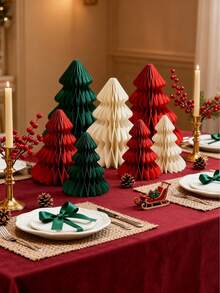 1pc (Red/Green/White) 3.94in/5.91in/7.87in Christmas Party Decorations, 3D Mini Glitter Edge Paper Honeycomb Ornaments, Green, Red Hanging Ornament For Christmas Tree Decor, New Years Party, Christmas Ornaments, Home Decor, Suitable For Wedding Decoration - Multicolor - View 3