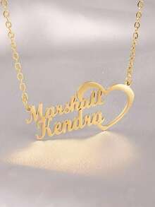 1 Customized 2 Name Heart-Shaped Necklace Suitable For Families And Couples, Stainless Steel Personalized Double Name Pendant, Gold-Plated Chain Collar, Couple Jewelry, Ladies' Birthday Party Jewelry Gift, Customized 2 Name Ladies' Necklace, Men's Halloween Jewelry, Halloween, Christmas Gift, Customized Fashionable Text Necklace, Street Leisure Chic - Multicolor - View 4