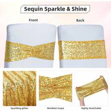 Gold Sequin Chair Sashes With Bow For Folding Chairs, Party Wedding Reception Decorations, 20 PCS - 金色 - 查看 3