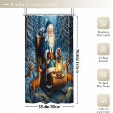 Christmas Decorations1/3/4pcs Santa Claus In The Snowy Forest Shower Curtain Bathroom Set,Poinsettia Reindeer Print Waterproof And Wear-Resistant Accessories,With 12 Hooks - Includes Toilet Seat Cover, Bath Mats, And Rugs Polyester Fabric - Washable - Perfect For Holiday Decor,Home/Bedroom/House/Western/Winter Decor