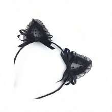 1pc Women's Headband With Cute Cat Ears, Black Lace Bow, Suitable For Birthday, Party, Festival, Performance ,Head Piece - 黑色 - 查看 5