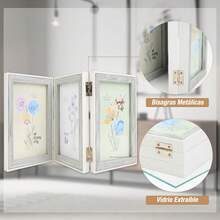 Portaretratos de 4x6 Pulgadas con 3 Aberturas y Bisagras - Marco para Fotos en Gris con Vidrio Real, Montaje en Mesa - Gris - Ver 3