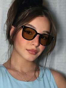 1 PC Women's Acrylic Casual Square Frame Fashion Black Eyeglasses Suitable For Holiday Outing And Daily Life Outfits With