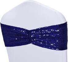 Gold Sequin Chair Sashes With Bow For Folding Chairs, Party Wedding Reception Decorations, 20 PCS - Navy - View 9