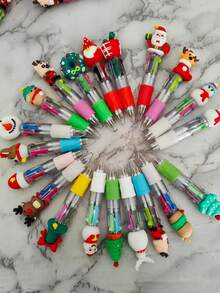 20 支随机颜色圣诞多色圆珠笔，4 色合 1，可伸缩 0.7 毫米卡通可爱趣味笔，适合圣诞老人、雪人、书写、节日派对、学校用品、学生奖励 - 彩色 - 查看 6