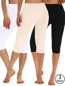 3条装女士休闲弹力紧身裤，柔软舒适七分裤，适合健身、瑜伽、户外活动、日常穿着，舒适百搭 - 彩色 - 查看 11