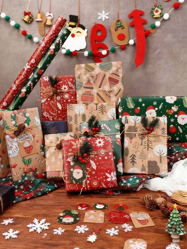 Christmas Vintage Poster Wrapping Paper - 19.69x27.56inch, Santa Claus / / Snowman Pattern Design, Suitable For Christmas, Holiday Gifts And Winter Wonderland Decorations, Christmas Tree Themed Paper Material Christmas Christmas Decorations Christmas Pajamas Christmas Gifts Christmas Decor