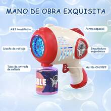 Pistola de Burbujas de Agua con 10 Agujeros, Maquina Portátil de Burbujas con Luz LED - Color Azul y Rojo, Ideal para Fiestas de Cumpleaños y Bodas, para Niños de 3+ Años, Marca CHOICE - azul+rojo - Ver 3
