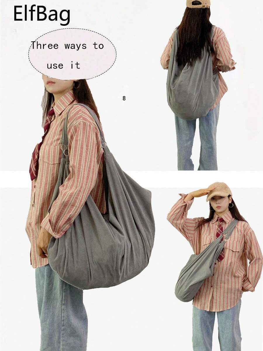 Large Capacity Solid Color Pattern Shoulder Bag, Japanese Minimalist Unprinted Style Tote Bag, Soft Corduroy Fabric Women's Crossbody Bag, Casual Practical Multipurpose Backpack Shopping Bag, Suitable For Work, Study, Travel, Unisex