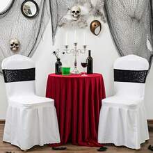 Gold Sequin Chair Sashes With Bow For Folding Chairs, Party Wedding Reception Decorations, 20 PCS - 黑色 - 查看 8