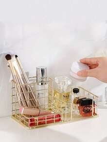 1pc/Aesthetic Gold Metal Desk Organizer Tray, Multi-Compartment Office Desk Storage Holder For Pens Makeup Brushes, Cute Desktop Accessories For Women, School Home Office Supplies (Gold/Rose Gold)