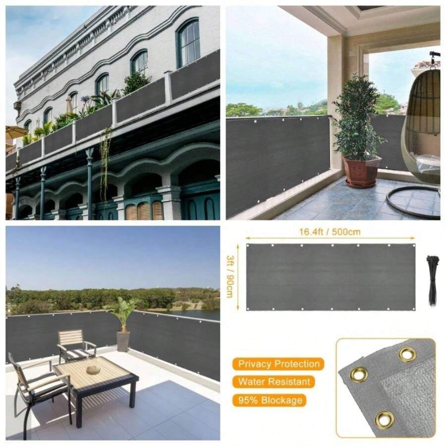 Cubierta de visualizacin de privacidad para balcn, visualizacin de privacidad de 3x 16.4 pies, visualizacin de privacidad para terraza, cubierta de parasol resistente a los rayos para porche - Gris - Ver 1