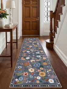 1 pieza Alfombra rosa, estilo floral, alfombra de pasillo, 850g/m² lavable a máquina, decoración del hogar, sala de estar, cocinas, pasillos, dormitorio, comedor, oficina, para todas las estaciones