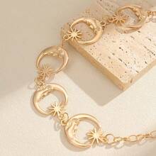 Chaîne de taille réglable en métal avec lune et fleur, ceinture de taille à plusieurs couches de haute qualité, accessoire pour robe, convient pour la plage, le style bohème, les femmes, le printemps/l'été/l'automne/l'hiver - Doré - Voir 2