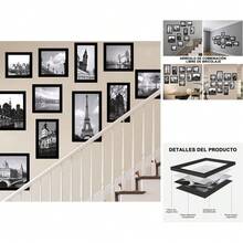 Set de 11 de Fotos para Decoración de Pared - 3 de 12. 8 x 17. 8 y 8 de 5. 8 x 12. 8, Color Negro - Negro - Ver 1