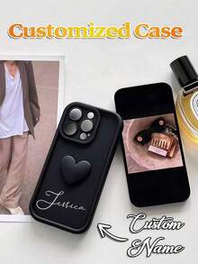 1 pièce Étui de téléphone personnalisé avec cœur 3D mignon et phrase courte. Étui de protection en TPU souple avec amortissement de luxe et anti-chute, compatible avec Apple 17 16 15 14 13 12 11 Pro Max Plus 17 Air / A07 A17 A05 A06 A15 A16 S25 S24 S23 - Noir - Voir 7
