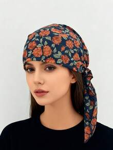 1 件多色花卉印花波西米亚涤纶头带/头巾，弹性十足，适合度假、日常穿着、四季