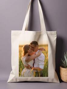 1 Pc Of Personalized Canvas Bag With Custom Text Or Images. Perfect For Casual Shopping, This Tote Or Crossbody Bag Features A Large Capacity, Lightweight, And Stylish Design. The Lettered Design Is Portable, Versatile, And Highly Practical.