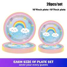 80/10pcs Cartoon Rainbow Cloud Party Supplies Set, 7/9 Inch Plates Cups Napkins Set, Suitable For 10-20 People, Applicable For Birthday Party, Picnic, Camping, Wedding Party Decoration - Multicolor - View 14