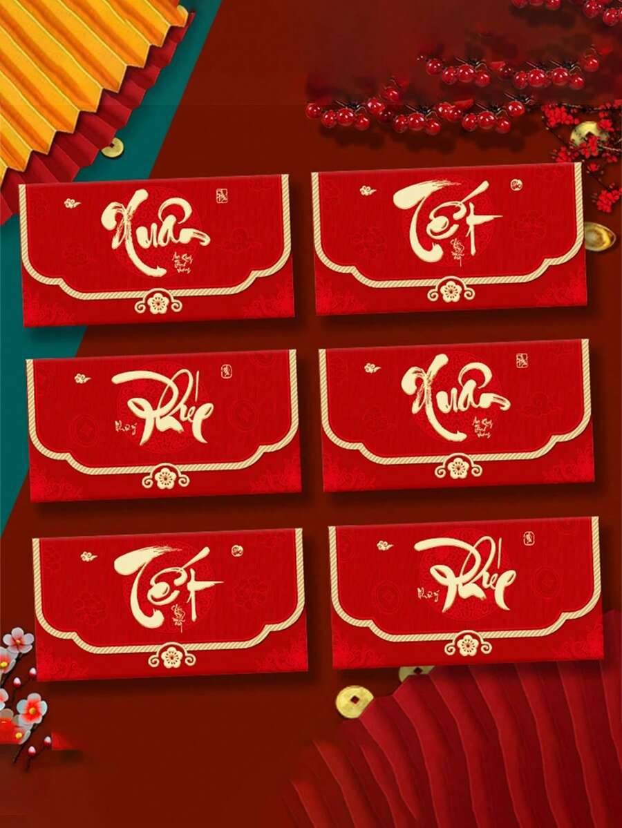 6pcs Large Chinese New Year Red Envelopes - Ox Year Lucky Bags With Self-Sealing Design, Traditional Red Blessing, New Year Gift - Prosperity Red Packets (6pcs Set), Holiday Gifting, Auspicious Symbol, High Quality, Holiday Shopping - Multicolor - View 1