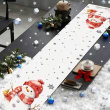 1 Piece Of Reusable Winter Christmas Table Flag, Featuring Christmas Trees, Snowmen, Snowflakes, Reindeer, Gift Boxes, Foxes, Colorful Balls, And Lighting Patterns. Made Of Linen Fabric, It Is Suitable For Indoor And Outdoor Family Gatherings, Christmas Party Table Decorations, And Christmas Decorations. There Are Multiple Sizes To Choose From And Can Also Be Given As A Gift. - Multicolor - View 12