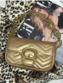 Women's Small Crossbody Bag With Chain Strap Party Bag - Gold - View 1