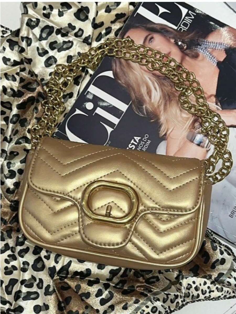 Women's Small Crossbody Bag With Chain Strap Party Bag - Gold - View 1