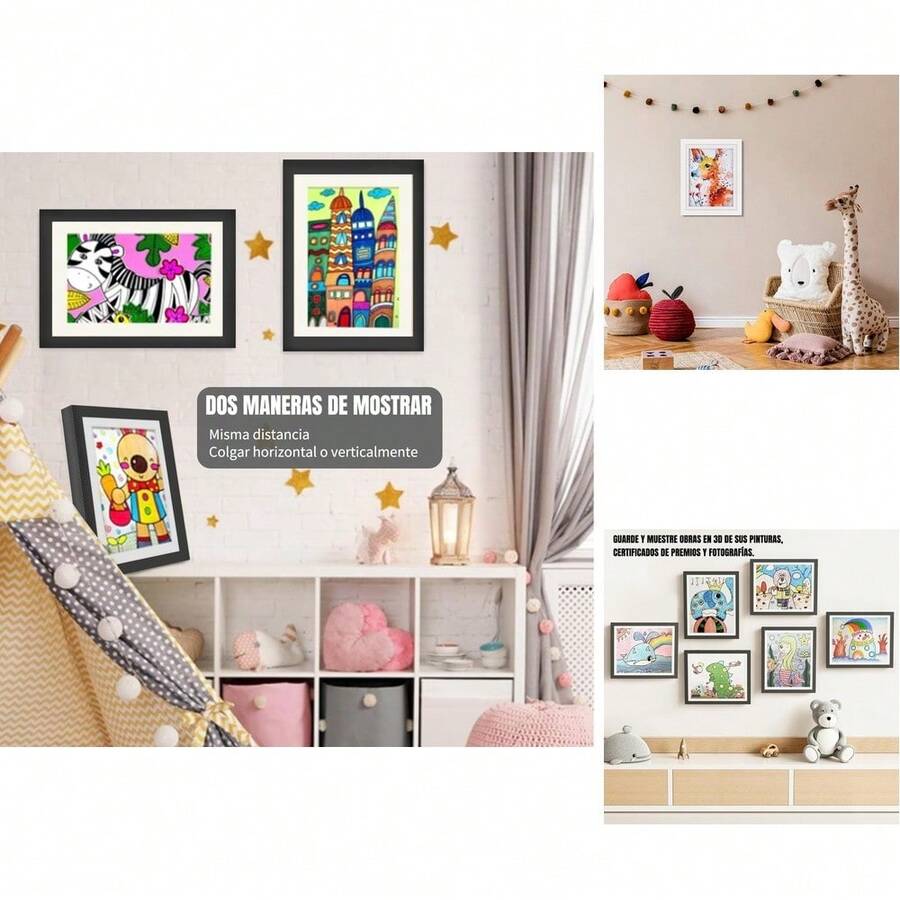 2pcs Marco Magnético de Arte para Niños - Blanco, Lacado, Montaje en Mesa, Colgable Horizontal o Verticalmente - 26x4x2. 51 - Blanco - Ver 1