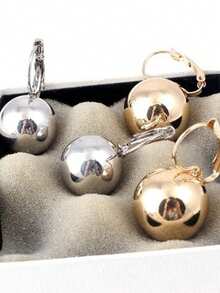 A Pair Metal Ball Earrings With Ear Buckles Minimalist Earrings For Women's Daily Wear Party Accessories - Gold - View 5