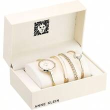 Women's Bangle Watch And Crystal Accented Bracelet Set