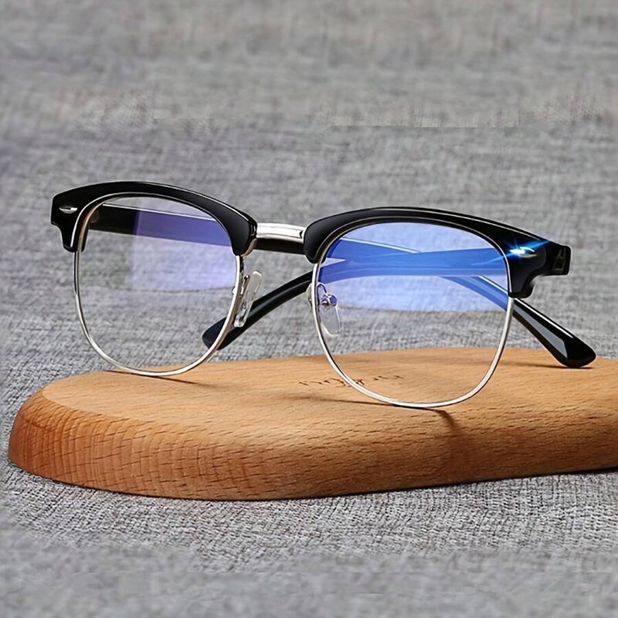 Light Glasses - Black Metal Frame Anti-Fatigue Lenses, Modern Y2K Computer Glasses Unisex, Lightweight Metal Frame Compatible With Smartphones, Tablets, Laptops - Office, Gaming, Daily Use, Tech-Friendly Design, Fashionable And Durable Glasses, Office Accessories - 黑色 - 查看 1