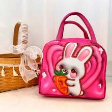 1pc Lunch Bag, 22x19x12cm, Canvas Material, Waterproof Double-Layer Insulation, Capybara, Cat, And Little Dinosaur Designs. Portable Handbag, Essential For Office Workers And Students.