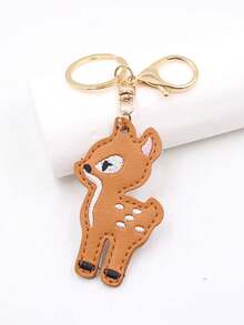 1 pièce Porte-clés  à double face brodé avec motif de cerf, convient comme cadeau pour les camarades de classe, les amis, la famille, la Saint-Valentin, l'anniversaire, la décoration de fête, idéal comme accessoire de sac de Noël, accessoire de voiture, idée de cadeau pour sœur et enseignant