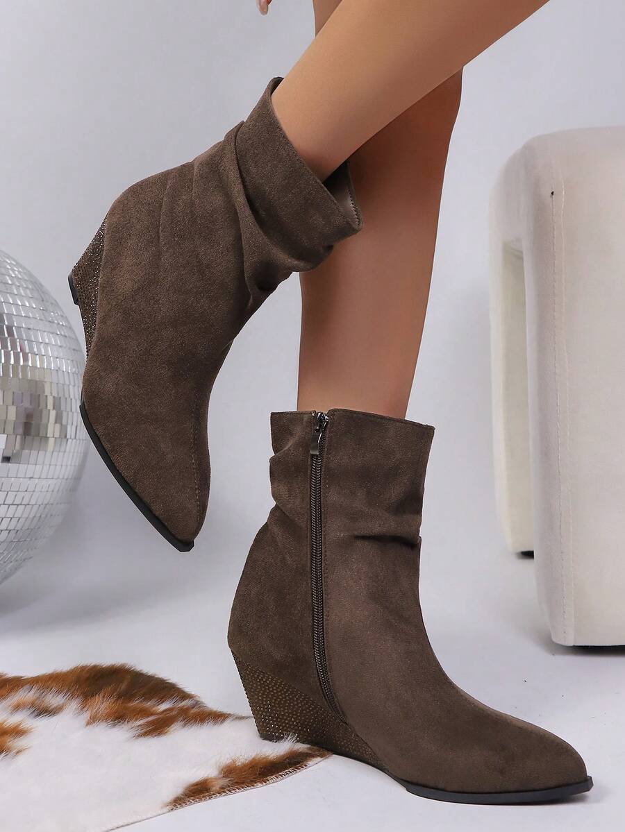Giày bốt cao gót kiểu mule cổ điển Thu/Đông 2025 thời trang mới, thoải mái, có khóa kéo bên hông, giúp tôn dáng và làm thon gọn đôi chân của nữ, giày bốt thời trang thường ngày, đa năng, không gây mỏi chân. - Cà phê nâu - Xem 1