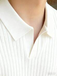 男士罗纹领长袖针织衫，休闲百搭外套 - 白色 - 查看 3