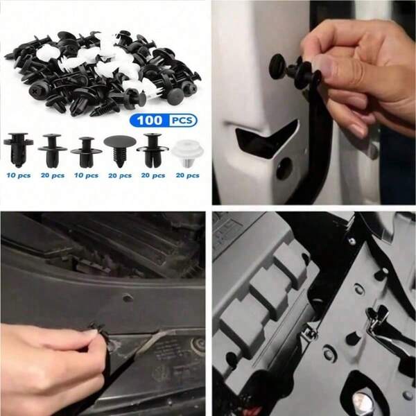 100 peças sortidas de clipes de reparo de carroceria de nylon preto, 6 tamanhos universais, fixadores para restauração de carroceria, acessórios de reparo de carro para instalação conveniente
