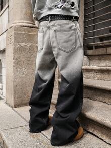 男士四季水洗渐变直筒牛仔裤，长款百搭 Y2K 街头风格牛仔裤，适合送给男朋友/丈夫的礼物 - 黑色 - 查看 3