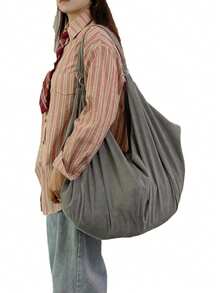 Large Capacity Solid Color Pattern Shoulder Bag, Japanese Minimalist Unprinted Style Tote Bag, Soft Corduroy Fabric Women's Crossbody Bag, Casual Practical Multipurpose Backpack Shopping Bag, Suitable For Work, Study, Travel, Unisex