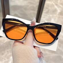Gafas de mujer con montura de ojo de gato, bloque de color y estampado de leopardo, adecuadas para uso diario y fiestas de moda - Marco negro, marrón - Ver 3