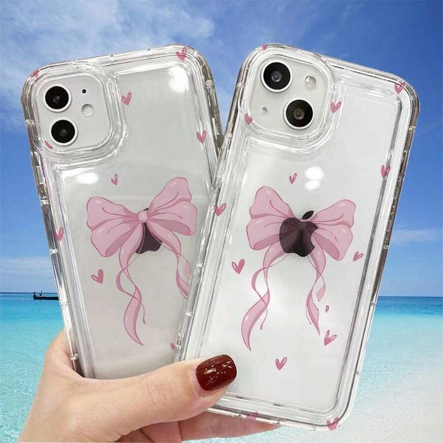 Pink Bow Sweet Hearts Design Element-design phone case, suitable for  models 16, 15, 14 Pro Max, 13, 12, 11, XR, XS Plus phone cases, made of TPU silicone material, providing shock and drop protection, with drop protection function, and has a very good hand feel. It is the most suitable gift for family, friends, and loved ones. - transparente - Ver 1