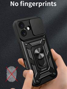 1pc Stylish Sliding Window Camera Lens Protector With Stand Phone Case Compatible With Samsung & Models - Silver - View 5