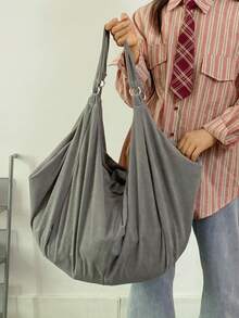 Large Capacity Solid Color Pattern Shoulder Bag, Japanese Minimalist Unprinted Style Tote Bag, Soft Corduroy Fabric Women's Crossbody Bag, Casual Practical Multipurpose Backpack Shopping Bag, Suitable For Work, Study, Travel, Unisex