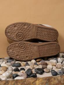 撞色纯色学院风休闲健身夏季休闲运动鞋女式系带棕灰色拼接棕卡其色平底复古时尚户外运动跑步鞋 - 灰色 - 查看 3