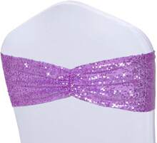 Gold Sequin Chair Sashes With Bow For Folding Chairs, Party Wedding Reception Decorations, 20 PCS - Lavender - View 8